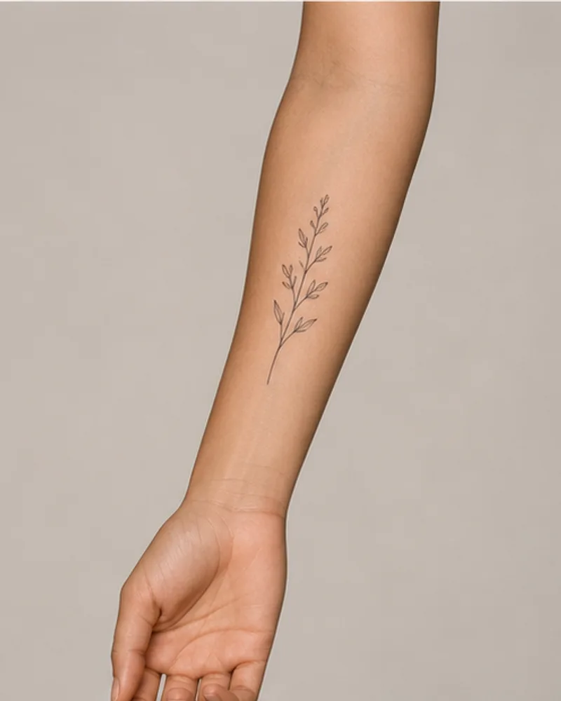 Fine botanical virtual tattoo on an adult forearm
