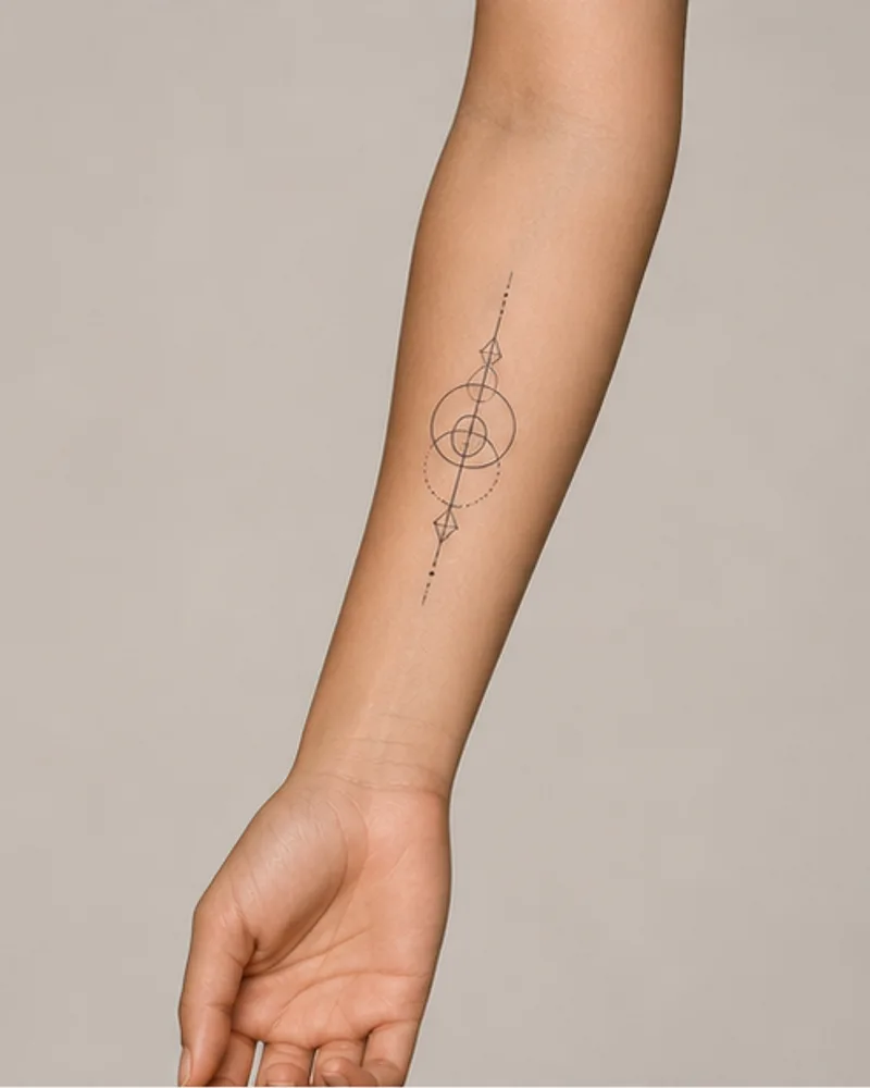 Geometric virtual tattoo on an adult forearm