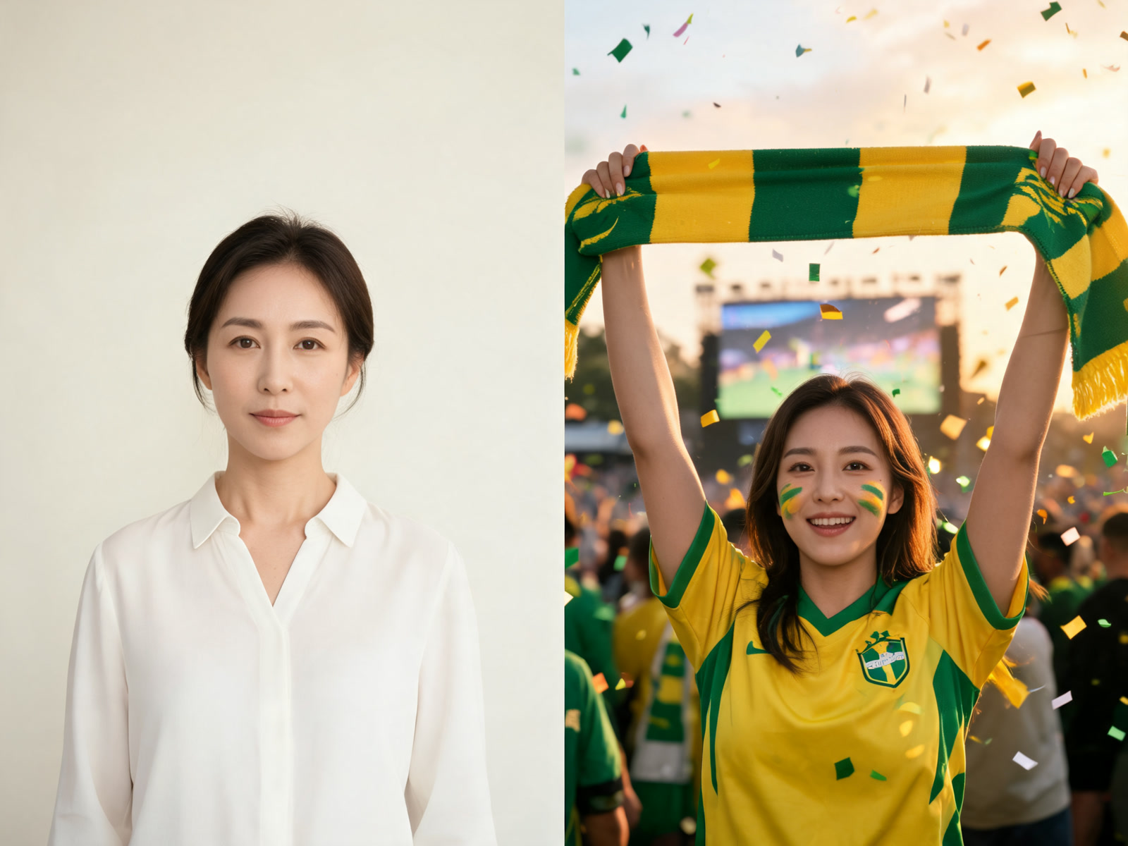 World Cup fan-zone celebration before and after example