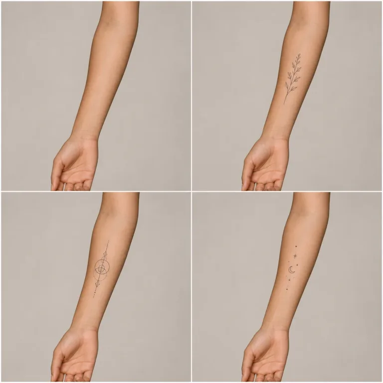 Virtual tattoo try on examples on a fictional adult forearm
