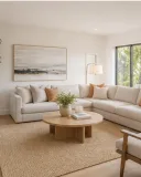 Photorealistic virtually staged Scandinavian living room