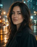 Portrait reimagined in a rainy cinematic night city setting