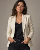 Clothing-reference workflow preview with a cream blazer on the target person