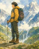 Original cinematic watercolor traveler illustration