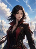 保留成年人物身份与完整头发的原创动漫主角肖像