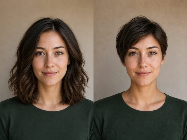 AI short hair filter before and after haircut preview