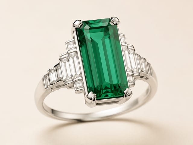 Art Deco emerald ring concept from the AI jewelry design generator