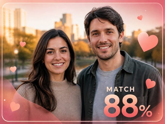 Couple Face Match entertainment share card created from a fictional adult couple photo