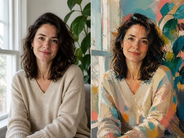 Portrait before and after Photo to Abstract Art conversion