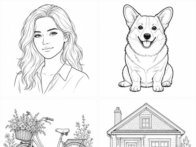 Four photo-to-line-drawing examples