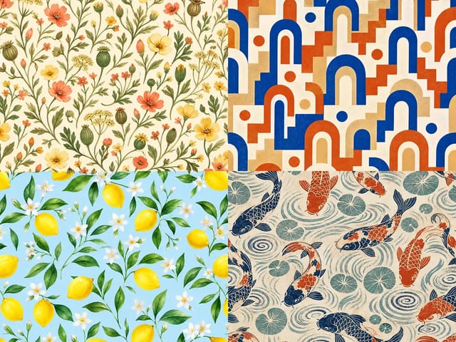 Four original pattern concepts created with the AI pattern generator