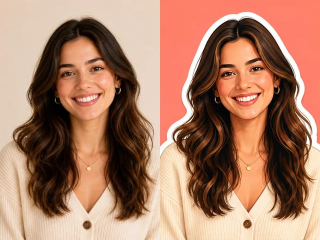 Fictional portrait before and after using the AI Sticker Maker
