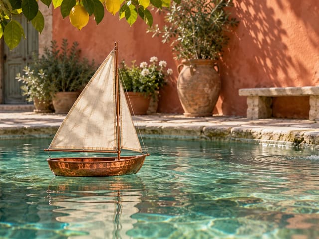 Original AI-created copper sailboat scene