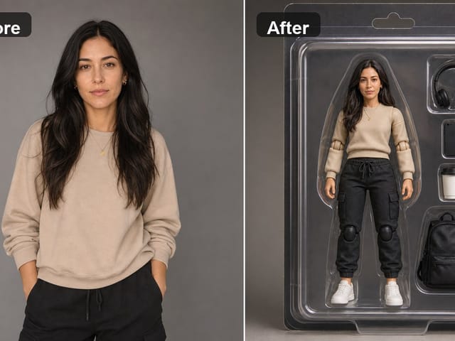 AI action figure generator before and after example