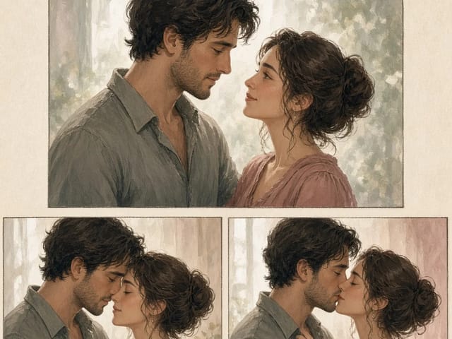 Storyboard cover of fictional adults for a kissing motion